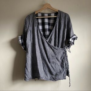 Wray Buffalo Check and Gingham Wrap top, Black and White Large